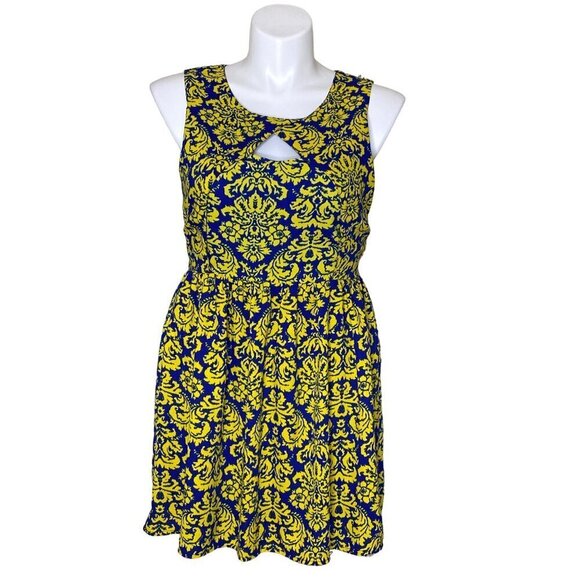 Moon Collection Los Angeles Mini Dress, Blue Yellow Floral Print Women's Size L - Picture 1 of 9
